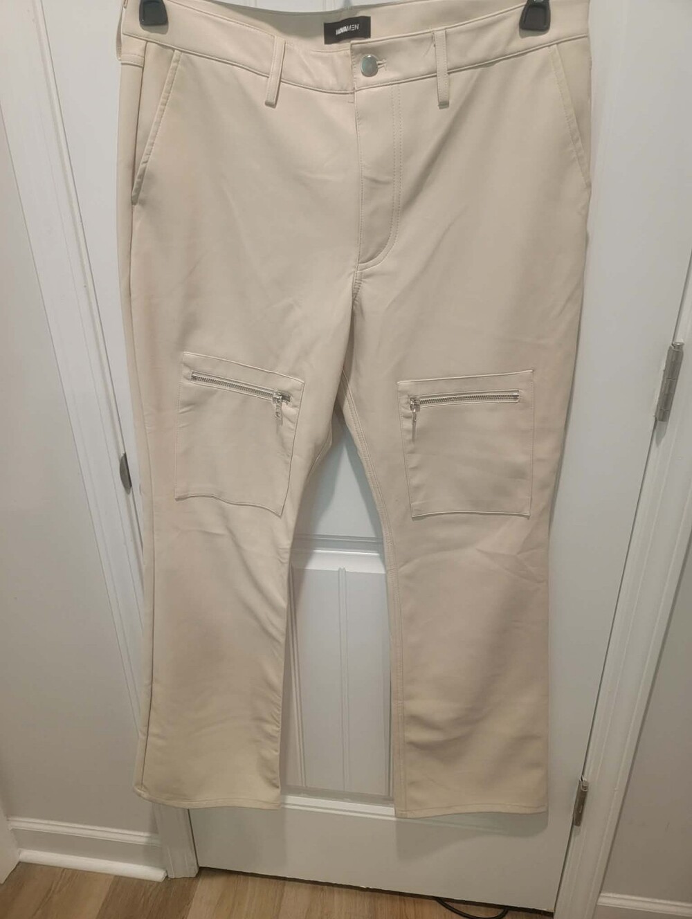Nova Men SZ 36 "ROYCE" Faux Leather Stacked Slim Flared Fit Cargo Pockets